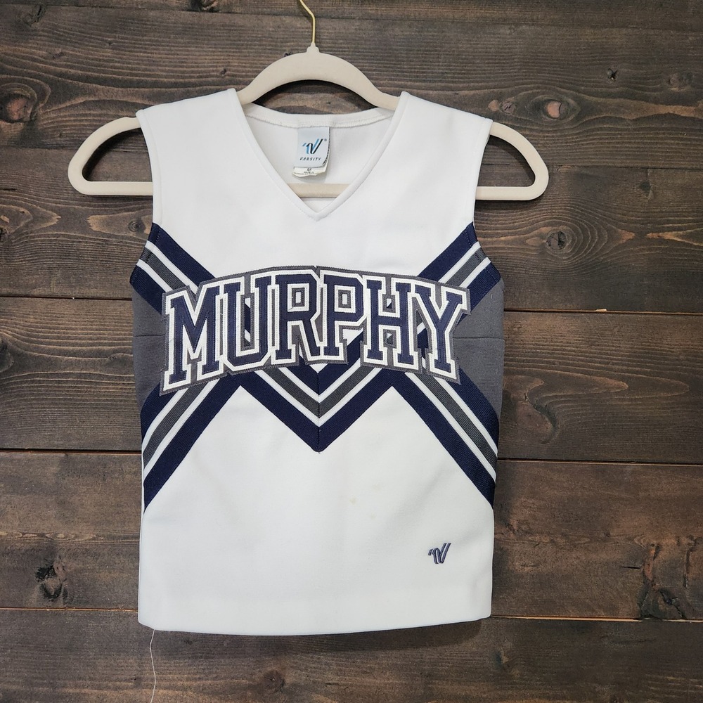 Varsity Murphy Cheerleading Uniform Shell Top White Navy Size 30+2 Flaw